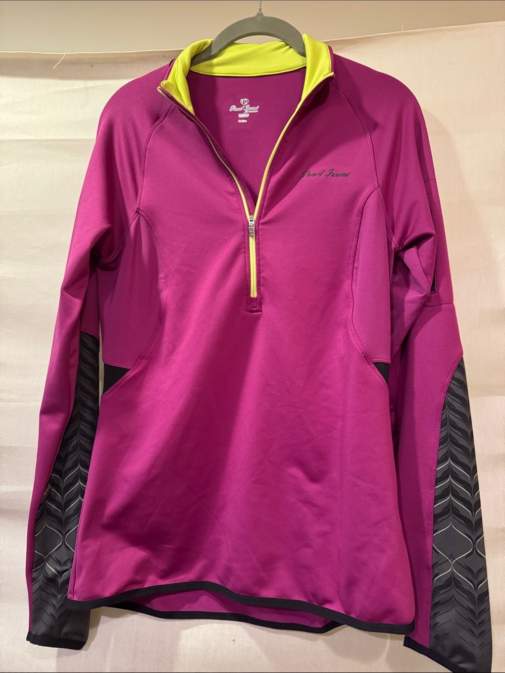 Pearl Izumi Women's Magenta Half-Zip Cycling Pullover with Yellow Trim